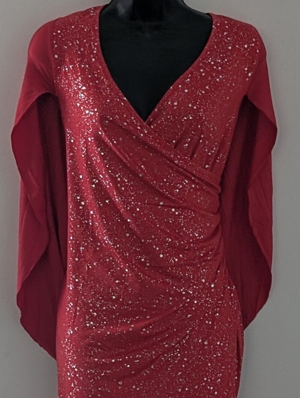 Red Draped Womens Evening Dress